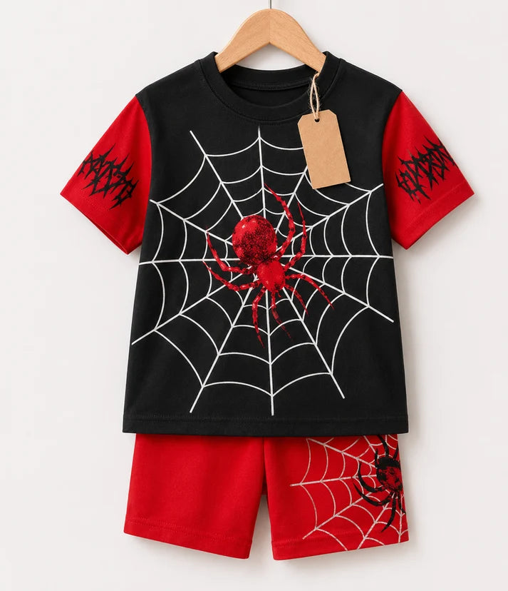 Boys Spider Web Graphic T-Shirt & Shorts Set