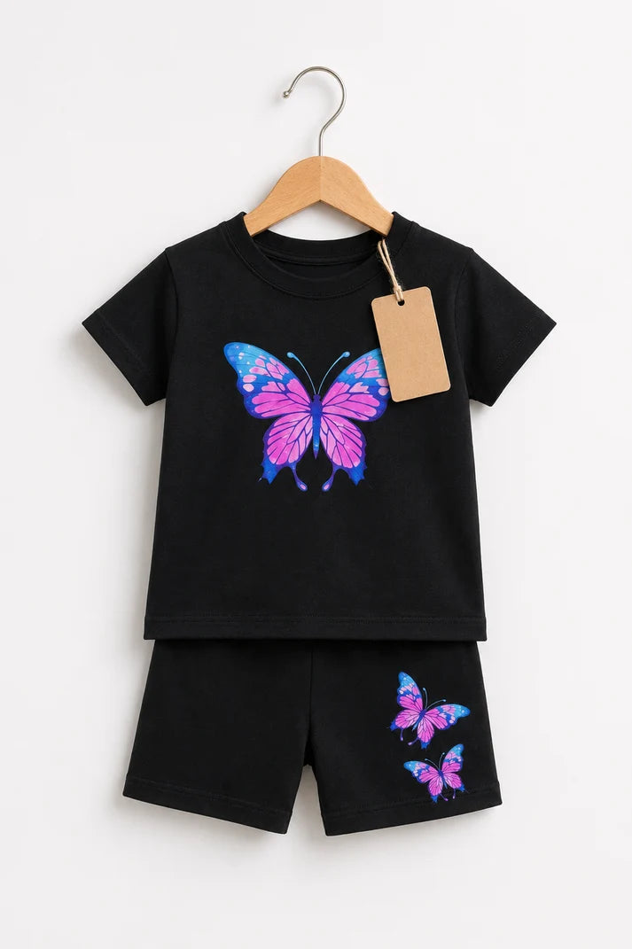 Butterfly Print Kids T-Shirt & Shorts Set