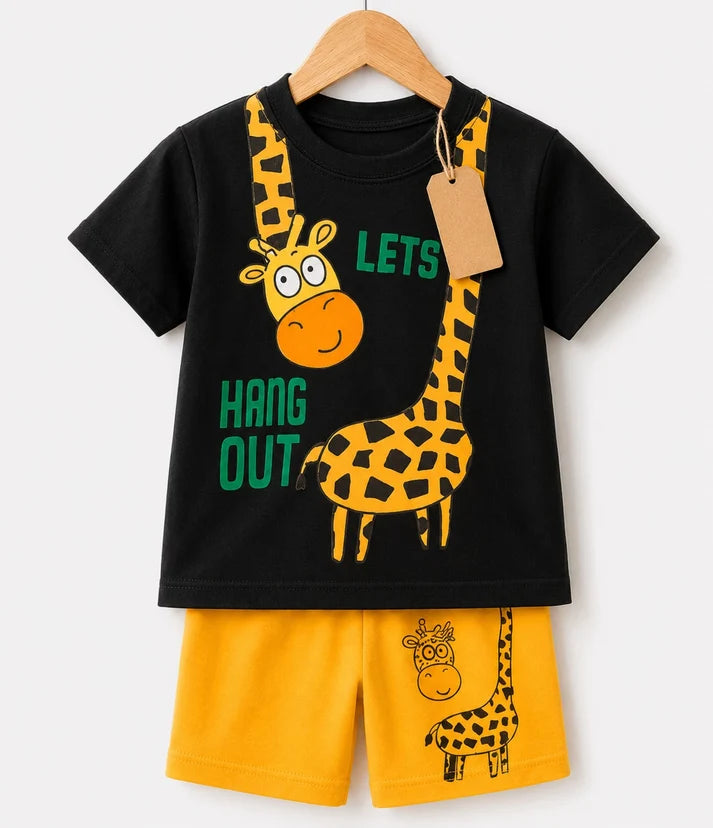 Kids Let's Hang Out Giraffe T-Shirt & Yellow Shorts Set