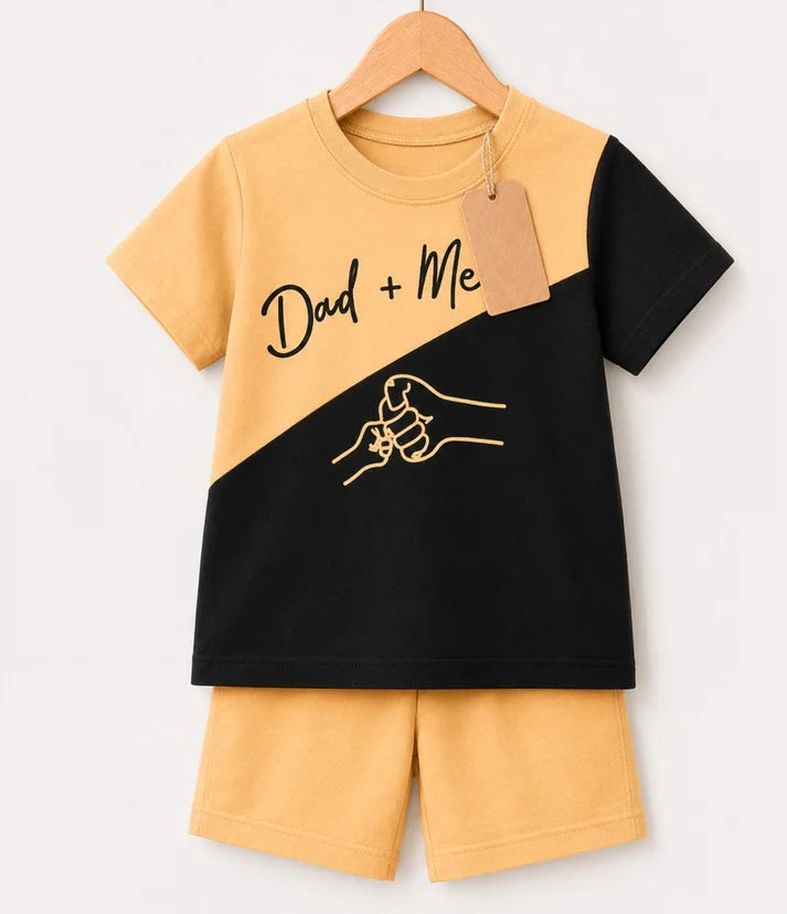 Kids Dad + Me Color Block T-Shirt & Beige Shorts Set