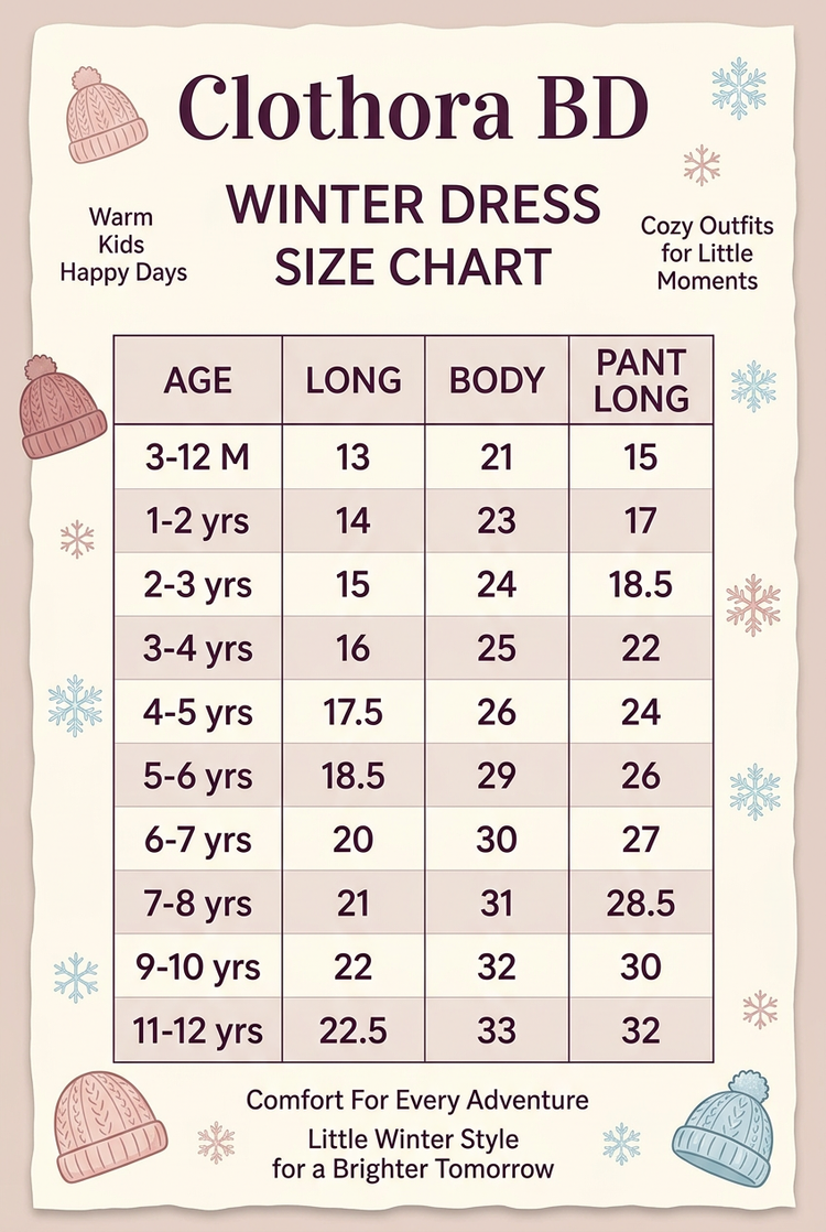 Clothora BD winter size chart in a new catalog style