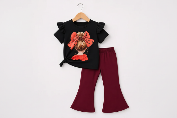 Ruffle Bow Girl Kids 2-Piece Set – catalog style