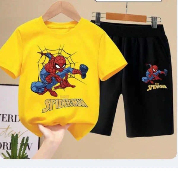 Kids Spider-Man Printed T-Shirt & Shorts Set – Yellow & Black